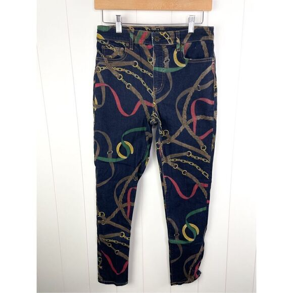 Lauren Ralph Lauren High Rise Skinny Ankle Equestrian Print Jeans 4 Black Label - Picture 1 of 12